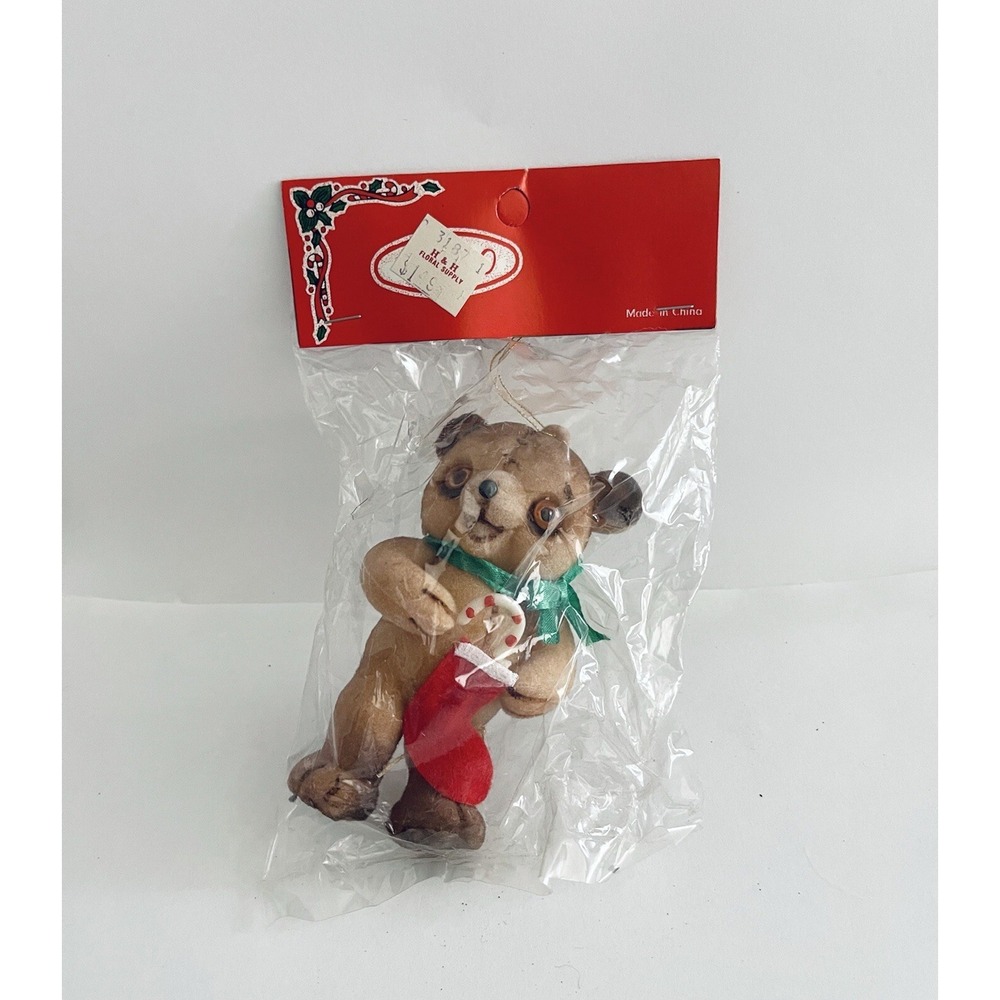 vintage flocked bear Christmas Tree ornament‎ rare